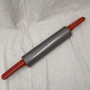 KitchenAid Carbon Steel Nonstick Heavy Rolling Pin Offset Handles Red & Gray